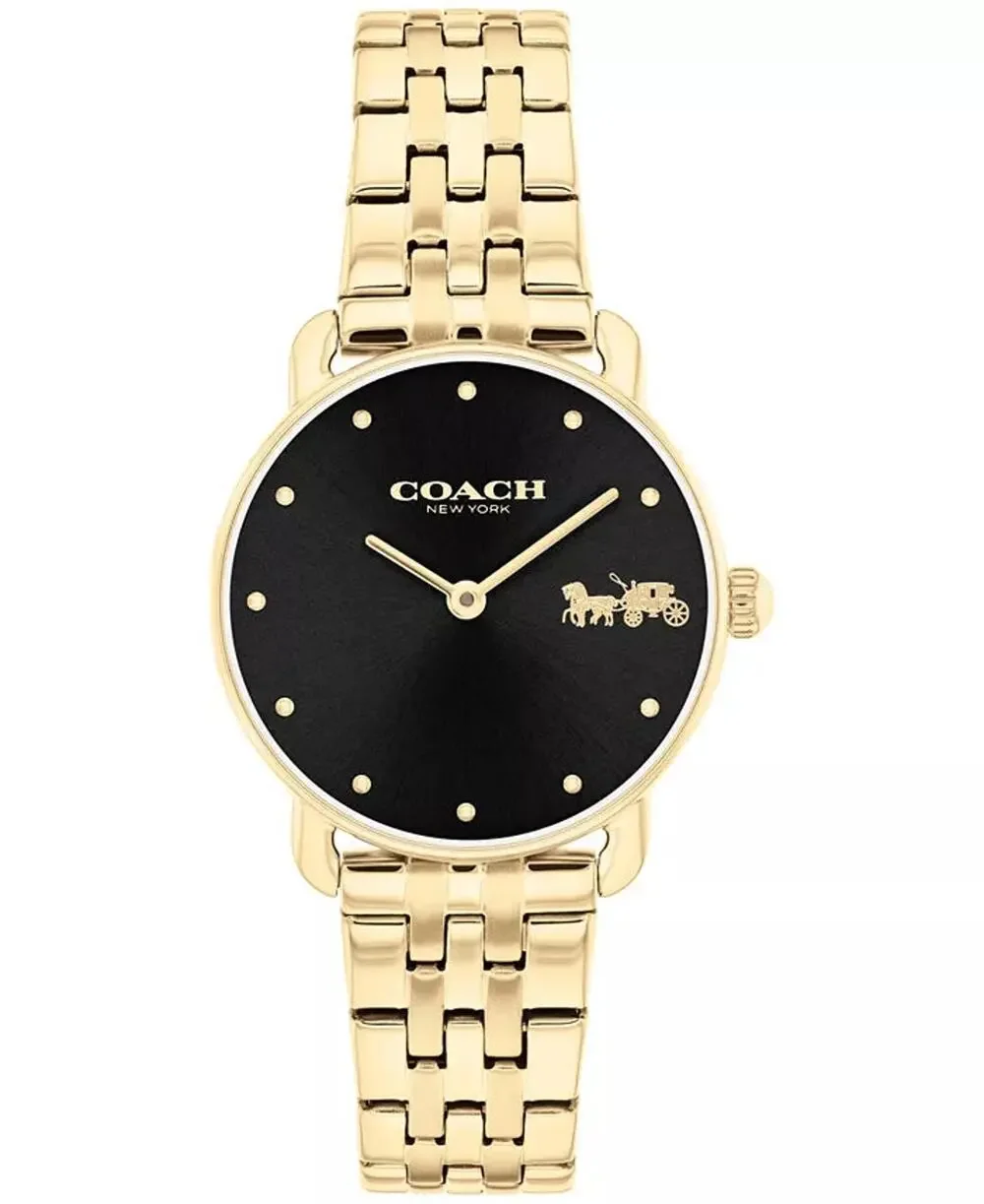 Coach Elliot Women Watch Gold Ip Black Dial Crystal Markers Nwt 14504291 Gold